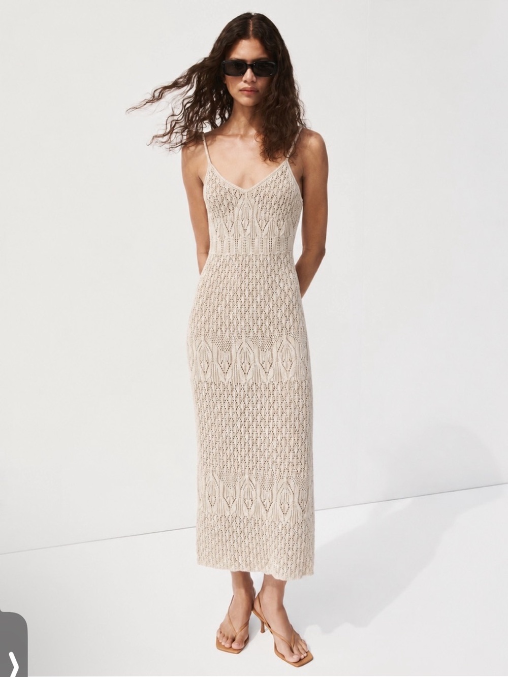 Boho Crochet Knit Bodycon Midi Dress Coastal Freshman 1996 Cottagecore Resort - Picture 1 of 5